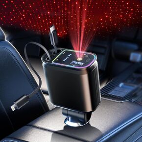 Retractable Car Charger with Starlight, 66W Starlight in Car roof 4 in 1 Retractable Car Phone Charger Adapter, Fast Charging USB C Cable, Compatible with iPhone 16/15/14/13/12/,Pixel