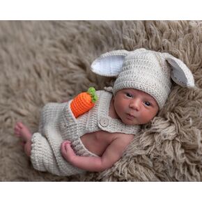 Newborn Baby Photography Props Crochet Knitted Rabbit Overalls Set Baby Bunny Outfits with Stuffed Carrot