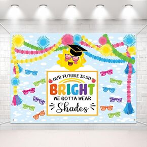7x5ft Preschool Kindergarten Graduate Backdrop Our Future is So Bright We Gotta Wear Shades Rainbow Photography Background Class of 2025 Congratulate Graduation Party Decorations Banner