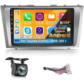 [4+64G] Car Stereo for Toyota Camry 2006-2011 with Wireless Carplay and Android Auto - 9 Inch 1280 * 720 HD Touchscreen Android Car Radio - 32 EQ/WiFi/GPS Navi/SWC/Bluetooth + AHD Backup Camera