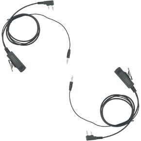 2pack Push-To-Talk K1 Cable with Aux 3.5mm Male Adapter PTT Mic for Baofeng UV-5R Retevis RT18 RT19 RT21 RT22 RT27 H-777 Kenwood 2-Pin Radio Connecting to Headset Earmuffs with 3.5mm Audio Jack