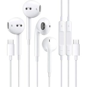 2 حزم سماعات USB C لـ iPhone 16 [Apple MFI Certified] Type C earbuds مع ميكروفون ومتحكم في وحدة التحكم في سماعات الاستريو HIFI لـ Galaxy S24/S23 Ultra Note ، لـ iPhone 15 Promax/Pad ، Pixel/OnePlus