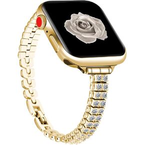 Rhinestone Metal Watch Band for Apple Watch Stainless Steel Bracelet for 38mm/40mm/41mm/42mm/44mm/45mm/49mm bands Compatible for Iwatch Series 10 9 8 7 6 5 4 3 2 1 Ultra Women Strap