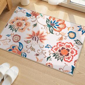 Floral Rugs for Entryway, Beige 2x3 Rug Washable Kitchen Rug Non Slip Front Door Rug, Vintage Plant Doormat Non-Shedding Throw Rugs for Inside House Bedroom Bathroom in Saudi Arabia