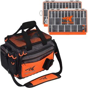 KastKing Fishing Gear & Tackle Bags - Saltwater Resistant Fishing Bags(Medium,Orange) & HyperSeal Waterproof Tackle Box