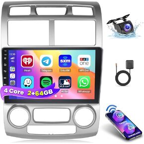 2+64G Android 13 Car Stereo Radio for Kia Sportage 2004-2009 (Auto A/C), 9'' HD Touch Screen Compatible with CarPlay Android Auto, AHD Backup Camera, Mirror Link, GPS, WiFi, DSP