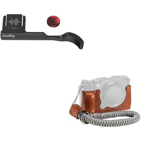 SmallRig Thumb Grip with Hot Shoe Cover for FUJIFILM X-M5 (Black) + X-M5 Leather Half Case Kit