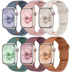 Sport Band for Apple Watch Bands for Women 40mm 41mm 44mm 45mm 46mm 42mm 38mm Men,Waterproof Soft Silicone Strap Wristband for iWatch Series 10 9 8 7 6 5 4 3 SE 2nd Ultra/2 49mm 41 45 40 44 mm,6 Pack