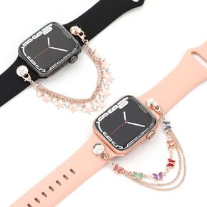 2 Pack Soft Silicone Band with Charms Compatible with Apple Watch Band 42mm 44mm 45mm, Cute Women Sport Wristbands with Decorative Ring Loops for iWatch Series SE 8 7 6 5 4 3 2 1