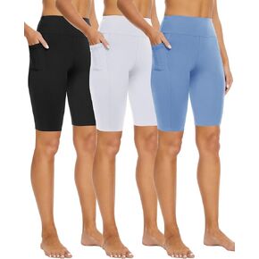 3 Pack Biker Shorts with Pockets for Women – 8"/5" High Waisted Tummy Control Workout Spandex Shorts for Gym Yoga