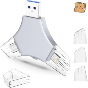 محرك أقراص USB 3.0 فلاش 64 جيجابايت لـ iPhone ، 3in1 عصا تخزين حارس مرمى صور الذاكرة الخارجي لالتقاط الصور/الفيديو/البيانات الاحتياطية ، V8.20high سرعة الإبهام لأجهزة iPhone/iPad/Android/PC - Stormy -Blue