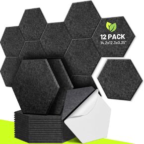 CAHAYA 12 Pack Self-Adhesive Soundproof Insulation Panel 14*12in Acoustic Panel Sound Absorbing Pads Noise Reduction Tiles for Office Door Walls Black CY0314-1
