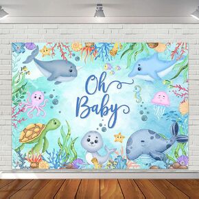 Avezano Under The Sea Baby Shower Backdrop Oh Baby Ocean Theme Baby Shower Party Decorations for Kids Underwater World Newborn Party Banner Decorations (7x5ft)