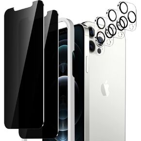 [2+3 شاشة خصوصية حزمة لجهاز iPhone 12 Pro Max shatterproof ، واقي شاشة زجاجي ووقت عدسة الكاميرا لـ iPhone 12 Pro Max ، خالي