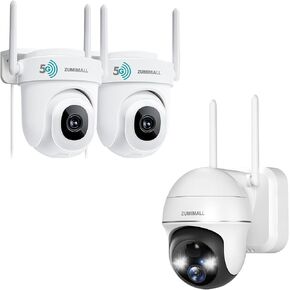 ZUMIMALL 2.4G/5G WiFi Outdoor Wired Security Camera - 2Pack with Outdoor Wireless Wifi Camera, 3MP Resolution 24/7 Recording Surveillance Cameras, AI Motion Detection, 2-Way Audio, PTZ Camera, IP66, C