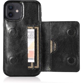 EYZUTAK Card Slot Holder Wallet Case Compatible with iPhone 12 Pro Max 6.7 inch 2020, Premium PU Leather Case Kickstand with Hidden Magnetic Closure Flip Shockproof Protective Cover - Black