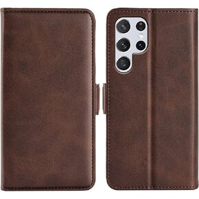 for Samsung Galaxy S22 Ultra Wallet Case, Premium PU Leather & Leather Flip Phone Case with Magnetic Buckle, Card Slots, Kickstand Function, Brown