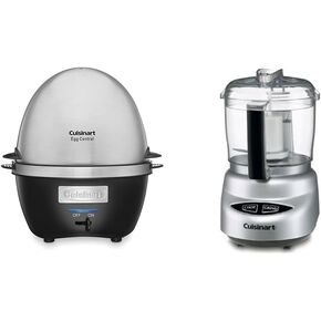Cuisinart Egg Cooker, Brushed Stainless Steel Bundle with Cuisinart Food Processor, Mini-Prep 3 Cup, 24 oz, Brushed Chrome and Nickel