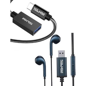 سماعات الأذن السلكية USB ، سماعة رأس USB مع MIC للكمبيوتر الشخصي/ PS4/ PS5 ， USB أنثى إلى محول الذكور USB C