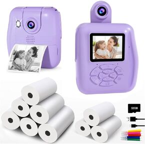 Instant Print Kids Camera-1080P Selfie Digital Camera and 6 Rolls Photo Paper