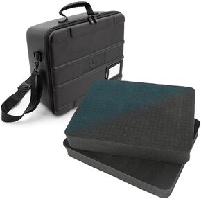 CASEMATIX Hard Shell Case with 2 Customizable Pluck Foam Inserts - 15" Protective Case with Foam with Stacking Pluck Foam Trays and Shoulder Strap for Electronics, Cosmetics and More