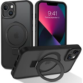 DUEDUE for iPhone 13 Mini Case Magnetic,Case for iPhone 13 Mini with Ring Stand, Translucent Matte Back Protective Cover Shockproof Kickstand Phone Case for iPhone 13 Mini 5.4", Black