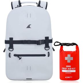 Waterproof Preparedness Pack, IP68 Submersible Airtight Backpack and Waterproof Marine First Aid Kit for Boating, Fishing, Kayaking (Fogland 25L Fog White)