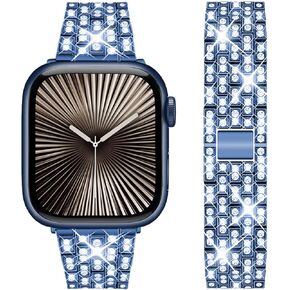 Bands Compatible with Apple Watch 49mm 46mm 42mm 45mm 41mm 44mm 40mm, Bling Rhinestone Diamond Metal Replacement Strap for iWatch Series 10/9 / 8/7 / 6/5 / 4/3 / SE/Ultra Women Men