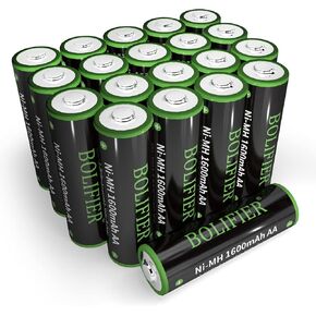 بطاريات AA القابلة لإعادة الشحن NIMH ، 1600 مللي أمبير في الساعة بطاريات شمسية عالية السعة AA 1.2V مشحونة مسبقًا بطارية للأضواء الشمسية الخارجية والأجهزة المنزلية (AA 1600mAh - Pack 20)