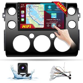 Hikity 2+64GB Wireless Carplay Stereo for 2007-2014 Toyota FJ Cruiser Android Radio, 9'' Touch Screen Car Stereo with Android Auto, GPS Navigation, WiFi, HiFi, Bluetooth, FM, SWC, Mic, Backup Cam