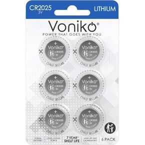 Voniko 3 Volt CR2025 Battery 10 Pack – CR 2025 Button Cell Battery – 2025 Lithium Coin Batteries, 7 Years Shelf Life