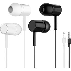 2 Packs Wired Earbuds Headphones for Multiuse with Microphone Noise Isolating in-Ear Earphones - for Smartphones, Tablets, Schools, Multiuse - 3.5mm Plug in Audio Jack - Black & White