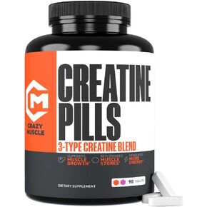 Creatine Capsules - 5g of Premium 3X ThreeAtine Pre Workout Bulk Muscle Mass Gainer - High Absorption Easy-to-Take Creatine Monohydrate Capsules Optimum Performance for Men Women - 180 Capsules