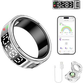 Smart Ring for Women Men - Fitness Tracker with Heart Rate/Blood Oxygen/Stress Monitor/Steps/Sleep Tracking, No App Subscription, 5ATM Waterproof Health Rings