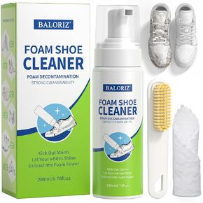 Shoe Cleaner, 6.76 Oz White Sneaker Cleaner with Brush and Towel, No-Rinse Foam Shoe Cleaning Kit for White Shoes, Suede, Leather, Boots, Canvas