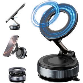 Eastcoo Vacuum Suction Magnetic Phone Holder for Car with 360 Degree Rotation, Handsfree Magnetic Phone Holder Mount for Smooth Surface,Foldable and Retractable Phone Holder for All Phones,Black