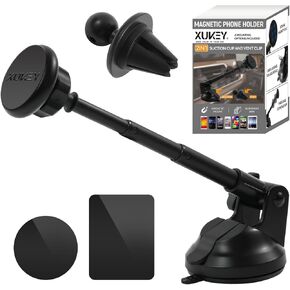 XUKEY Magnetic Car Phone Holder for Dashboard Windshield Vent Car Mount with Adjustable Telescopic Arm for Your Car Suction Cellphone Stand for iPhone 16 15 14 13 12 Pro Max Samsung