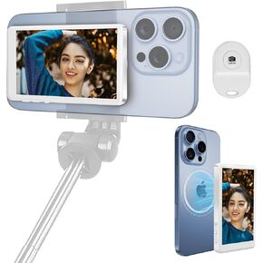 Selfie Monitor Screen for iPhone 12-16 | Magnetic Back Camera Vlog Monitor with 4K/60fps | Wireless Zero-Delay & 33ft Remote | 6H Battery USB-C Fast Charge | HD Display for TikTok/YouTube