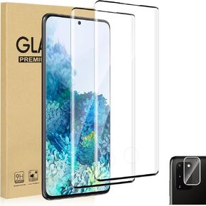 2 Pack Galaxy S20 Plus Screen Protector with 1 Pack Tempered Glass Camera Lens Protector, Ultra HD, Anti-Scratch, Fingerprint Unlock, Accessories Protector for Samsung Galaxy S20 Plus S20+