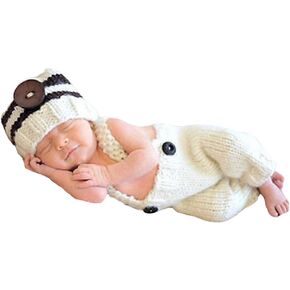 TokiySn-baby Newborn Photography Baby Outfits Clothes for Newborn Overalls Photo Props Crochet Knitted Photography Prop Outfit Set, Cream