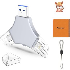 USB 3.0 Flash Drive 64gb for iPhone, 3in1 External Memory Picture Keeper Storage Stick for Photo/Video/Data Saver/Backup, V11.07High Speed Thumb Drives for iPhone/iPad/Android/PC - Russet-Gray