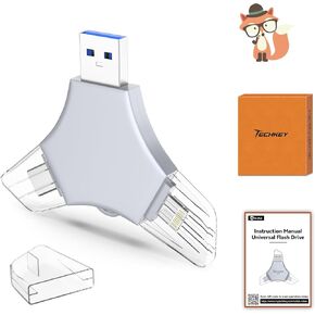 USB 3.0 Flash Drive 64gb for iPhone, 3in1 External Memory Picture Keeper Storage Stick for Photo/Video/Data Saver/Backup, V10.59High Speed Thumb Drives for iPhone/iPad/Android/PC - Smoky