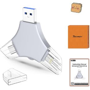 USB 3.0 Flash Drive 64gb for iPhone, 3in1 External Memory Picture Keeper Storage Stick for Photo/Video/Data Saver/Backup, V10.28High Speed Thumb Drives for iPhone/iPad/Android/PC - Thundercloud