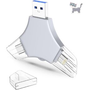 USB 3.0 Flash Drive 64gb for iPhone, 3in1 External Memory Picture Keeper Storage Stick for Photo/Video/Data Saver/Backup, V9.18High Speed Thumb Drives for iPhone/iPad/Android/PC - Powder-Gray