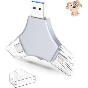 USB 3.0 Flash Drive 64gb for iPhone, 3in1 External Memory Picture Keeper Storage Stick for Photo/Video/Data Saver/Backup, V9.24High Speed Thumb Drives for iPhone/iPad/Android/PC - Sage-Gray