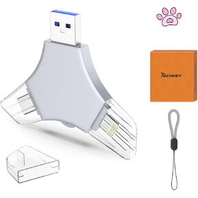 USB 3.0 Flash Drive 64gb for iPhone, 3in1 External Memory Picture Keeper Storage Stick for Photo/Video/Data Saver/Backup, V10.91High Speed Thumb Drives for iPhone/iPad/Android/PC - Light