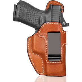 Hand-Made Leather IWB Holster for Glock 17 19 19X 47 Gen 3-5, Glock 22 23 31 32 Gen 3-4, Glock 44 45, Optic Ready Concealed Carry Holster, G19 Inside Waistband, Classic Brown Color, Right/Left Hand