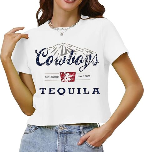 SALULAYER Cowboy Western Crop Shirt for Women Country Music Shirt Vintage Graphic Print Cowgril Rodeo Tee Country Party Tops in Kuwait