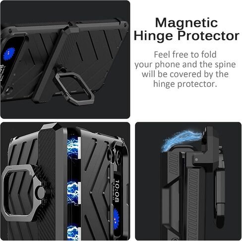 MIIMALL متوافق مع Z Flip 4 CASE ، GALAXY Z Flip 4 Case Ring Cover Cover Cover Cover Cover Slide Lens Protector All-Inclusive Protective Prumper for Galaxy Z Flip 4 (Black) in Saudi Arabia
