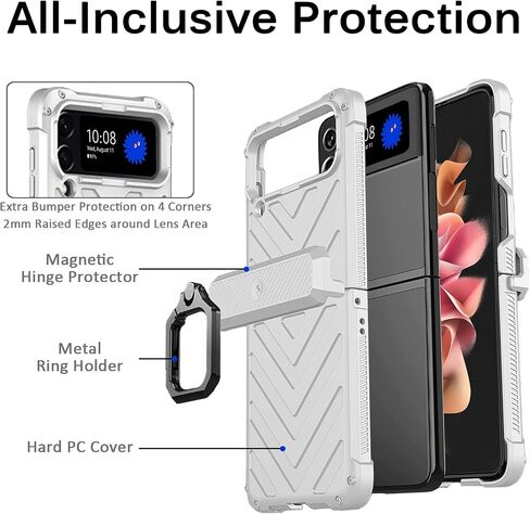 MIIMALL متوافق مع Z Flip 4 CASE ، GALAXY Z Flip 4 Case Ring Cover Cover Cover Cover Cover Slide Lens Protector All-Inclusive Protective Prumper for Galaxy Z Flip 4 (Black) in Saudi Arabia